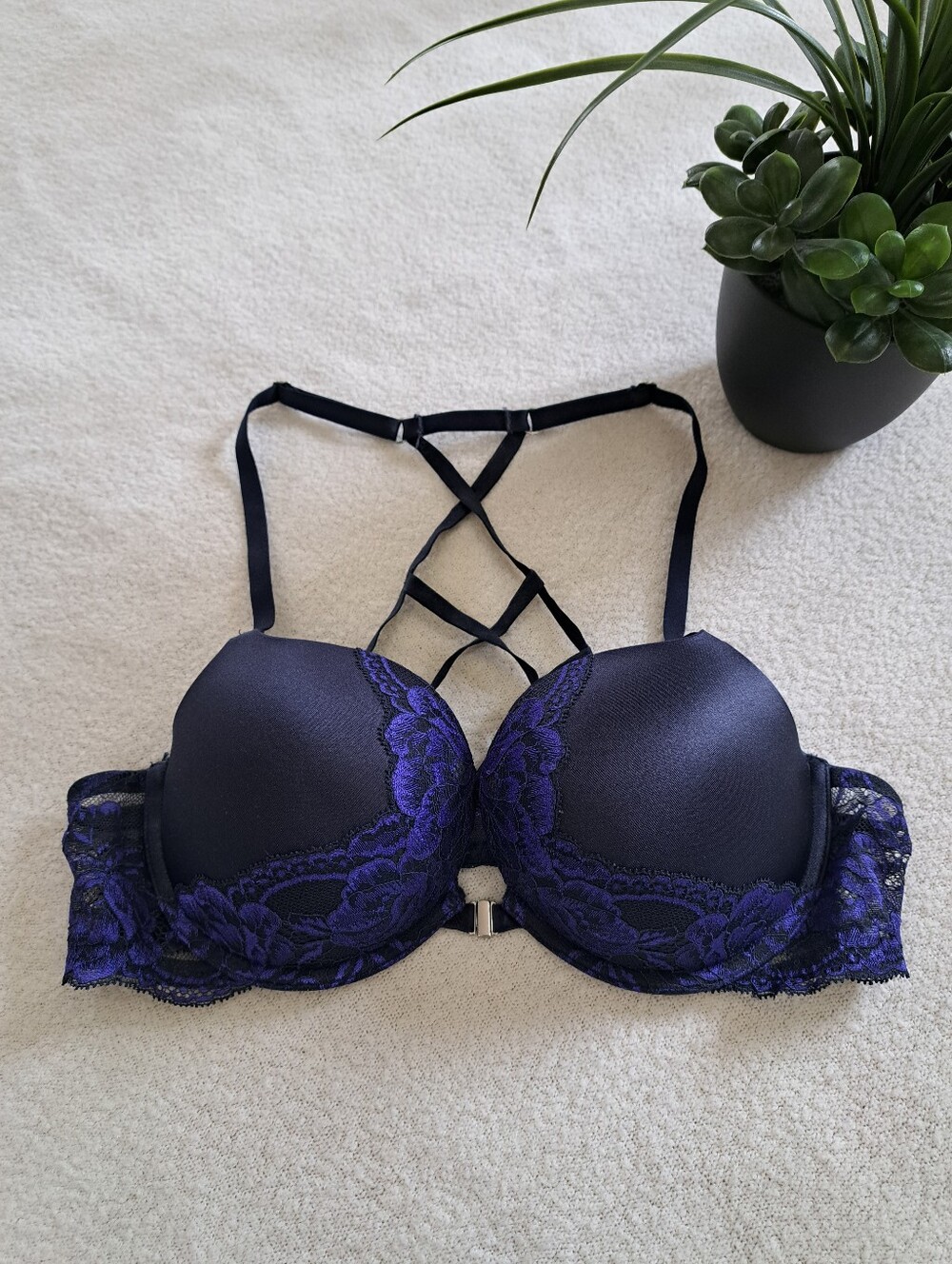 La SENZA Beyond Sexy Push-Up Bra with Strappy Back Lace Blue Purple Underwire